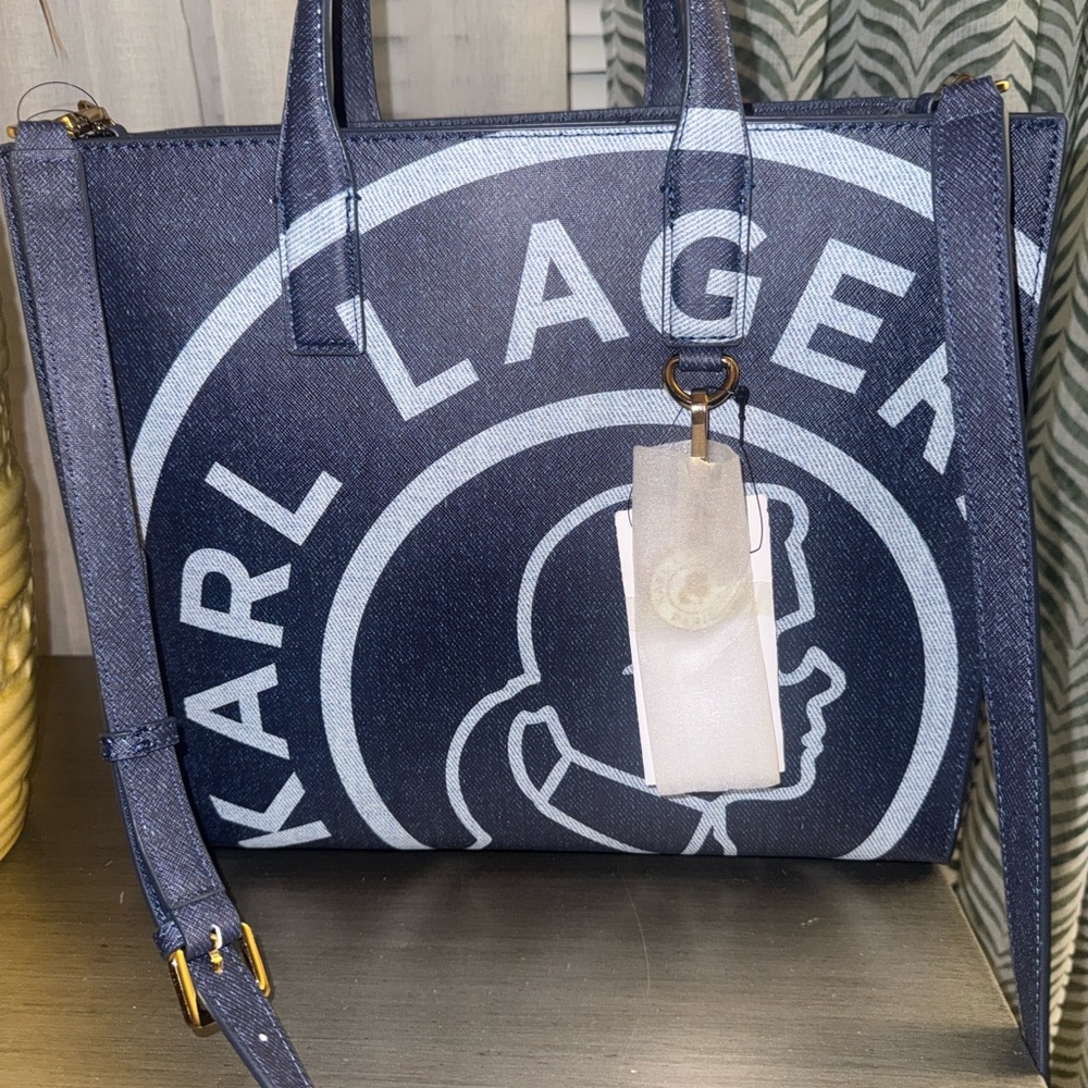 Karl Lagerfeld Dark Blue Tote Nouveau Collection with Logo Charm - Picture 8 of 17